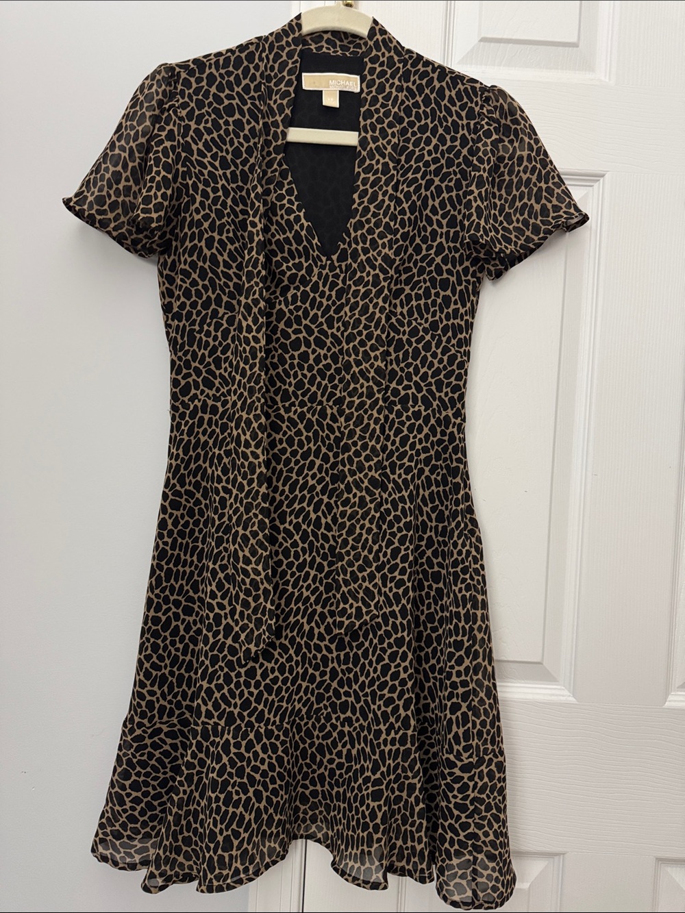 Michael Kors Black & Brown Animal-Print V‑Neck Mini Dress